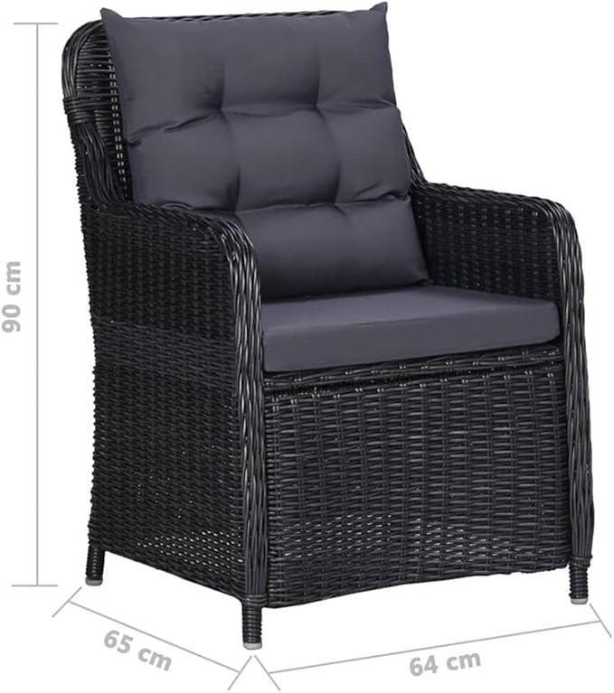 Afuera Living Contemporary 5 Piece Patio Dining Set, Solid Acacia Wood Table and PE Rattan Chairs, Black Oiled Finish, Cushioned Seats, Weather-Resistant, Modern Style for Outdoor Garden, Balcony,