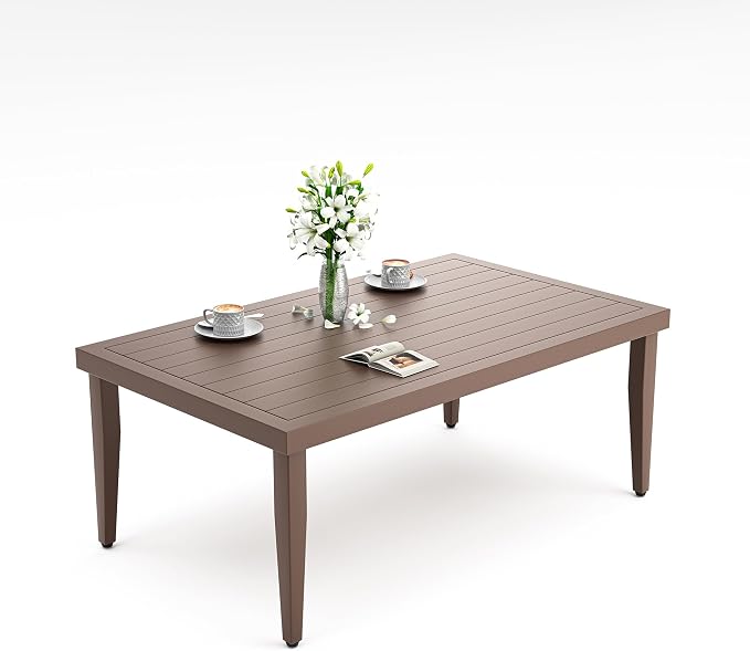 40" Aluminum Outdoor Patio Coffee Table, All-Weather Rust-Resistant Patio Coffee Table with Slatted Top, Modern Rectangular Outside Furniture for Garden, Deck, Balcony and Poolside, Brown