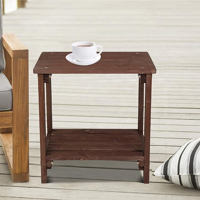 Rectangular Fir Wood Side Table, Light Brown Outdoor/Indoor End Table for Patio, Living Room, or Bedroom 20x14x20 Inch