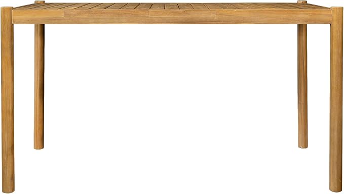 Christopher Knight Home Flemis Patio Rectangular Acacia Wood Dining Table, Slat Panel Design, for 4-6 People, Outdoor Table for Dining Set, Non-Slip Foot Pads, Garden and Balcony, Light Teak