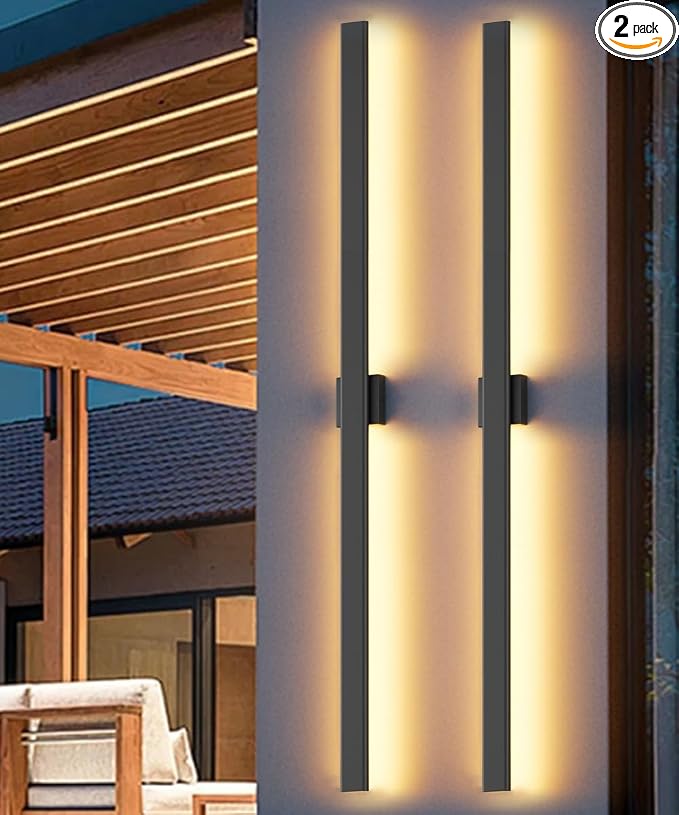 Aipsun 2 Packs 79in Outdoor Wall Sconces, 3000K 4000K 6000K Modern Black Exterior Light, Long LED Linear Wall Light Outside Lighting for Entrance, Hallway, Garage, Porch(3CCT)