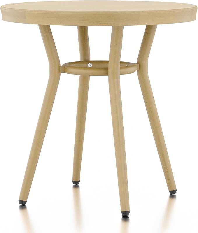 24/7 Shop at Home Cato Modern Aluminum 22 in. Outdoor Round Side Table for Outdoor Kitchen, Garden, Yard, Poolside, Natural Brown