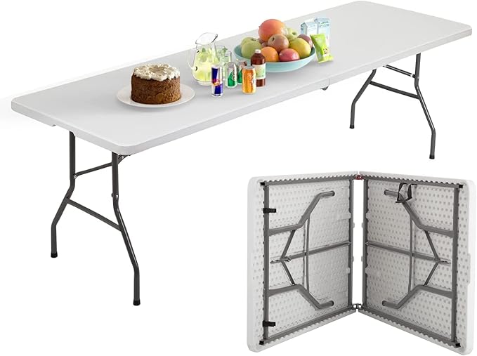 Folding Tables 8Ft Outdoor Dining Table, Portable Picnic Table Fold Up Lightweight Party Tables, 8 Foot Folding Table Outdoor Camping Table, Mesas Para Fiestas Beach Table Camp Table Outdoor Tables