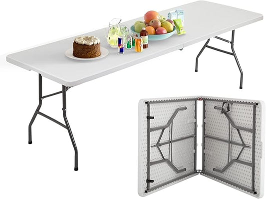 Folding Tables 8Ft Outdoor Dining Table, Portable Picnic Table Fold Up Lightweight Party Tables, 8 Foot Folding Table Outdoor Camping Table, Mesas Para Fiestas Beach Table Camp Table Outdoor Tables