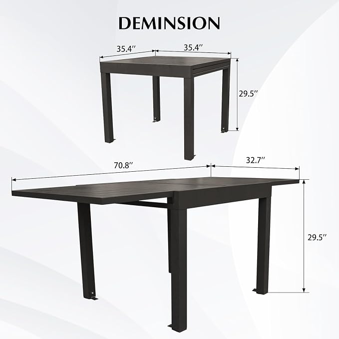 Domi Expandable Outdoor Dining Table for 4-6, Aluminum Patio Dining Table 35'' -70'', Rectangular Extendable Dining Table for Garden, Backyard, Porch