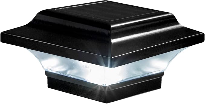 Classy Caps Imperial Solar Post Cap - Black SLO82B – Fits 2"x2",2.25"x2.25",and 2.5"x2.5" Post Sizes,High-Performance Solar LED,Durable Cast Aluminum Construction,Warm & Cool Light Modes,(Pack of 6)