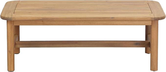Merax 1 Piece Patio Furniture Set, All-Weather Acacia Wood Rectangular Coffee Table with Sturdy Legs, Outdoor Center Table for Porch, Lawn, Backyard, Balcony Teak