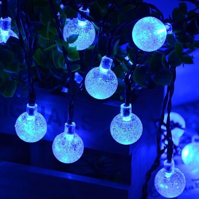 Toodour Solar String Lights Outdoor, 36ft 60 LED Globe String Light with 8 Mode, Waterproof Crystall Ball Lights Solar Patio Lights for Garden, Lawn, Patio, Gazebo, Yard, Outdoor Decor - Blue
