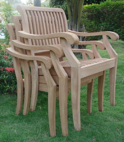 6 Seater Grade-A Teak Wood 7pc Dining Set: 60" Round Table and 6 Arbor Stacking Arm Chairs #TSDSAB3