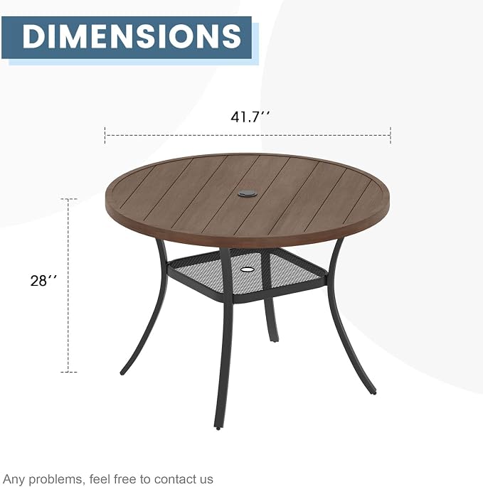 DIFY Patio Round Dining Table, 42" All Weather Round Outdoor Table with 1.57" Umbrella Hole for 4 Person, Perfect for Balcony Garden and Backyard, Walnut