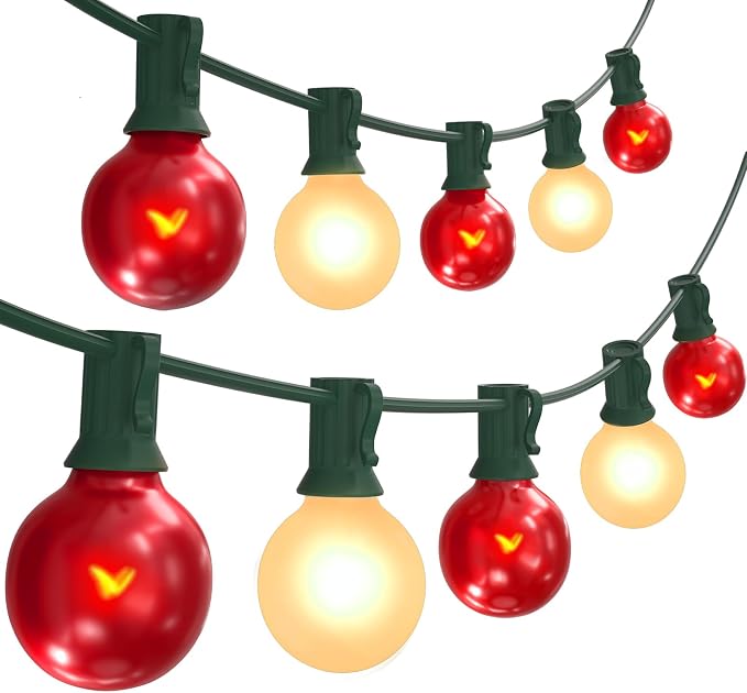 SUNSGNE G40 Frosted Red and White Christmas Lights, 25FT Christmas Round Lights with 25 Frosted Red and White Globe Bulbs for Outdoor Indoor Xmas Pergola Gazebo Patio Yard Decorations