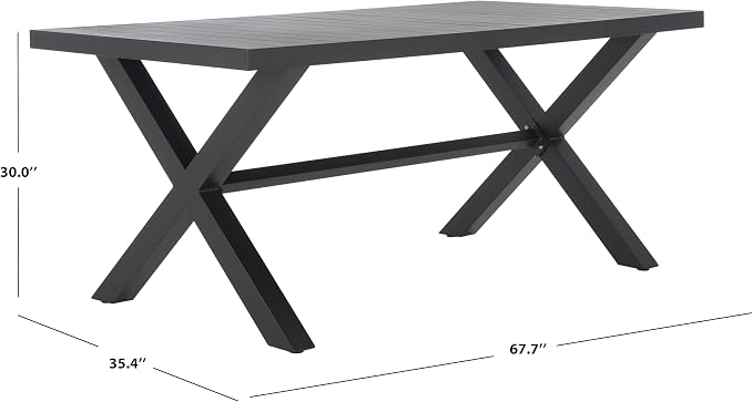 SAFAVIEH Outdoor Collection Core Black Slatted Top Dining Table