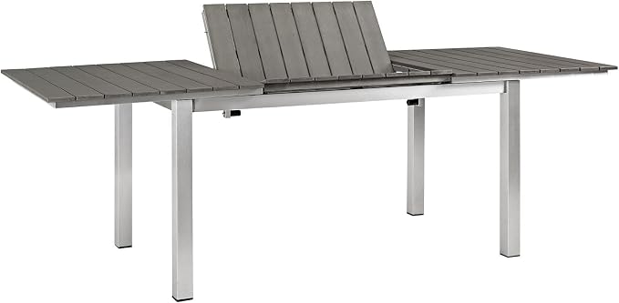 Modway Shore Aluminum Outdoor Patio 62" to 94" Extendable Dining Table in Silver Gray