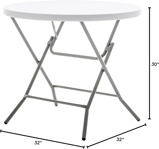 BTEXPERT White 2.63 Foot Round Plastic Folding Table 30" Height Commercial Portable Indoor Outdoor Accessory for Patio Backyard Banquet Card Dining Wedding Party Event Home Kitchen Metal Frame