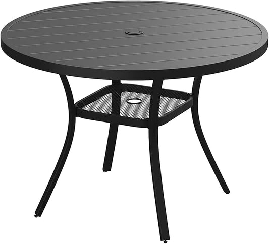 VICLLAX 40.6" Round Patio Table, Outdoor Dining Table for 4 with Umbrella Hole for Garden Lawn Deck Backyard, Black