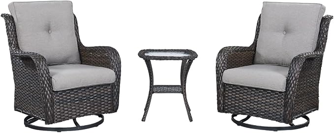 HUMMUH Patio Furniture 7 Pieces Outdoor Furniture Set PE Wicker Patio Couch with Swivel Glider Chairs,Patio Ottomans,Side Table