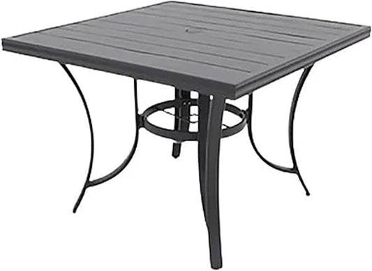 Four Seasons Courtyard Palermo Aluminum Slat Top Outdoor Square Patio Bistro Dining Table with Umbrella Hole and Tapered Leg Design, Gray