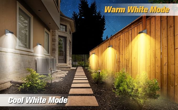 Bridika Solar Fence Lights - Warm White & White, Outdoor Wall & Step Lights, Waterproof for Backyard, Wall, Patio, Deck Railing, Stair (1 Pack)
