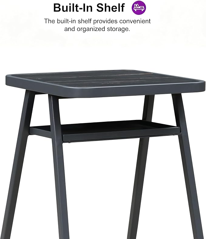 PURPLE LEAF Bar Height Table Patio Round Table with Shelve Dining Coffee Kitchen Breakfast Bistro Outdoor Pub Bar Table for Garden Balcony, Dark Grey