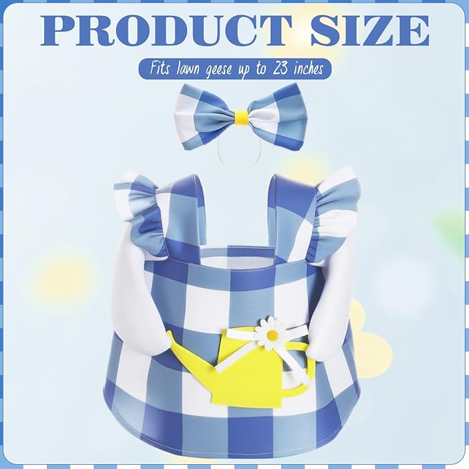 FuWeave Summer Spring Goose Outfit Flower Porch Goose Clothes for 23" Large Statue Outdoor Patio Yard Lawn Art Decoration(Plaid)