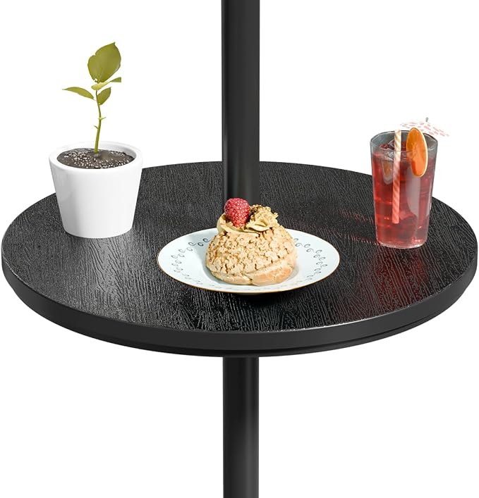 Patio Umbrella Table Tray with 1.5" Hole, Plastic Outdoor Side Table with Adjustable Knob, All-Weather, for Poolside, Backyard, Deck, 2pcs, Black