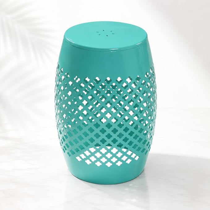 12" Outdoor Side Table, Decorative Cutout Metal Round Side Table, Multi Functional - Coffee Table, Night Stand, Plant Stand for Patio, Garden, Backyard, Gazebo Indoor (Green)