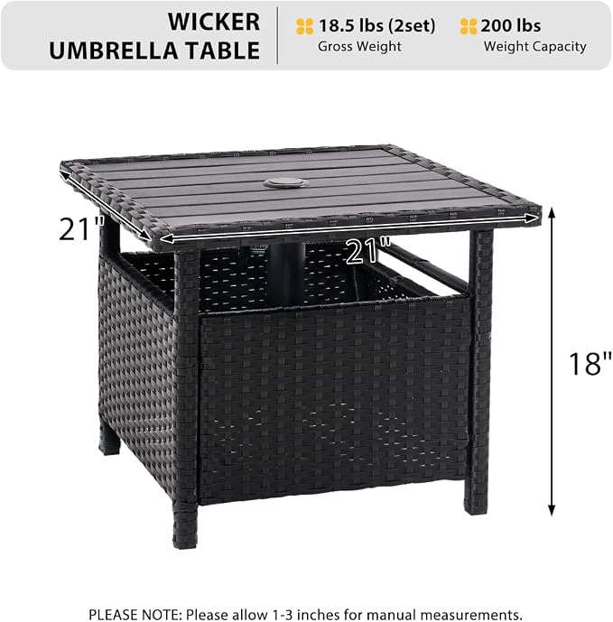 Sundale Outdoor Patio Umbrella Stand All Weather Wicker Rattan 22 in Umbrella Table Garden Furniture Deck Pool Table, Black