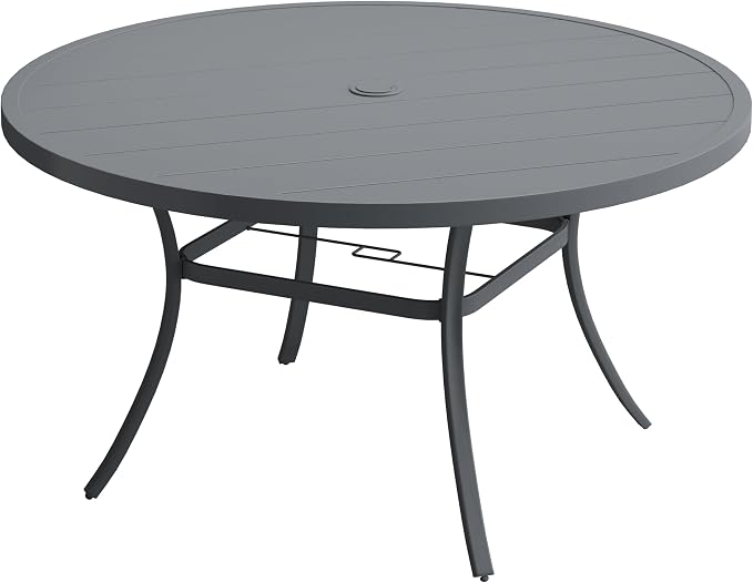 VICLLAX 60" Outdoor Round Patio Table for Lawn Garden, All Weather Metal Patio Dining Table with Adjustable Umbrella Hole, 8-10 Person, Grey
