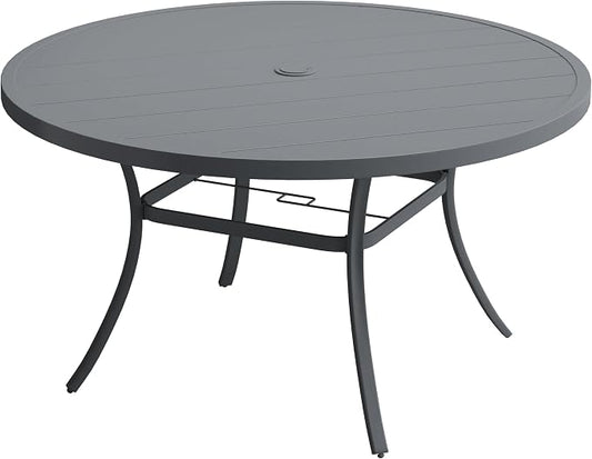 VICLLAX 60" Outdoor Round Patio Table for Lawn Garden, All Weather Metal Patio Dining Table with Adjustable Umbrella Hole, 8-10 Person, Grey