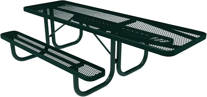 COATEDOUTDOORFURNITURE Heavy-Duty Portable ADA-Compliant Outdoor Picnic Table, Expanded Metal Patio Furniture Made in America (8ft Rectangular, One-Side Handicap, Dark Green with Dark Green Frames)