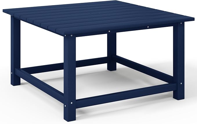 Costaelm Patio Conversation Table, Tatio Accent HDPE Outdoor Weather Resistant, Square Outdoor Porch Balcony Patio Drink Table for Outside, Pool, Backyard, Navy Blue