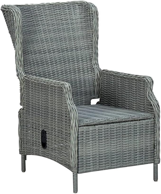 BOWERY HILL 5-Piece Weather-Resistant Patio Dining Set, Light Gray Rattan Chairs and Black Acacia Wood Table, Adjustable Reclining Seats, Removable Cushions, Modern Garden or Backyard Outdoor