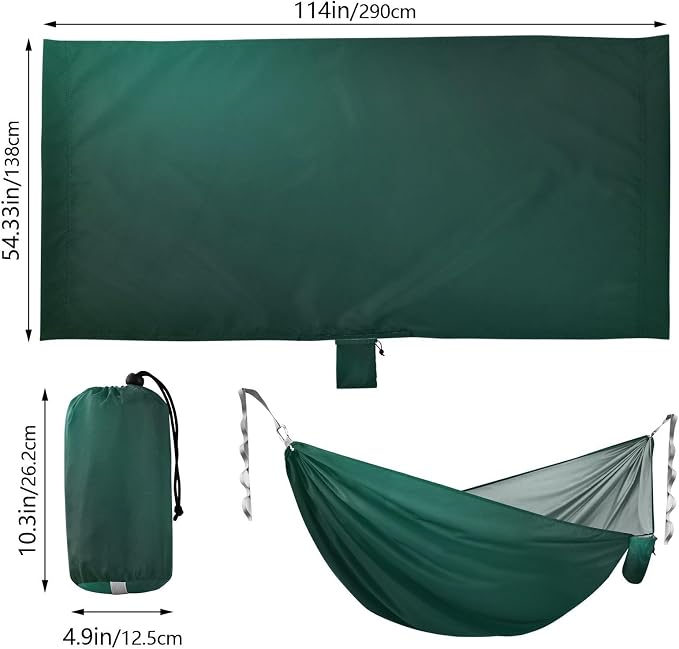 Hunter Green Solid Color Camping Hammock, Portable Lightweight Single Hammock with Tree Straps and Aluminum Carabiners, 114" x 54" Travel Hammock for Hiking Backpacking Beach