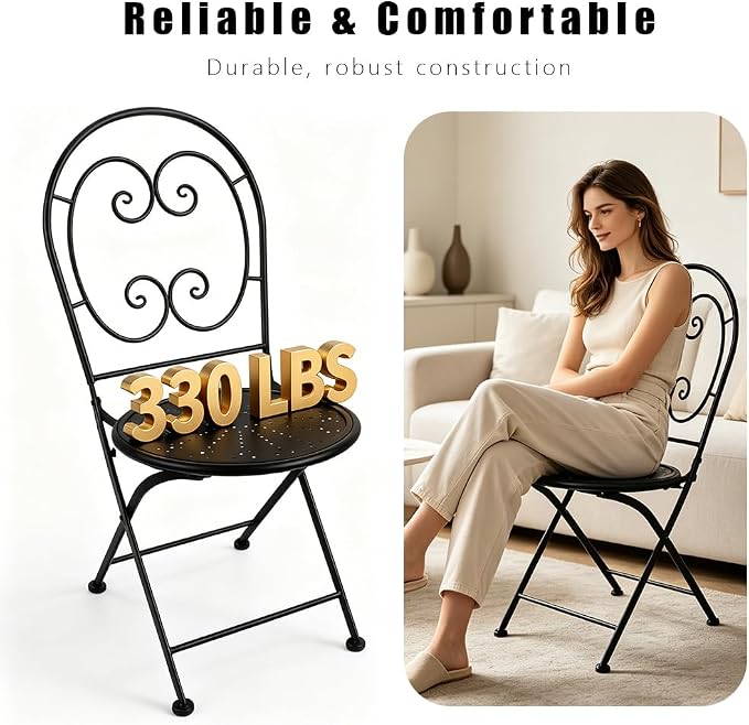 3 Piece Bistro Sets Mosaic Tile Round Table Folding Chairs Garden | Set of 3 Patio Furniture 23.6" Table and 2 Chairs Outdoor Bistro Chairs Artistic Table for Balcony Porch Apartment Backyard