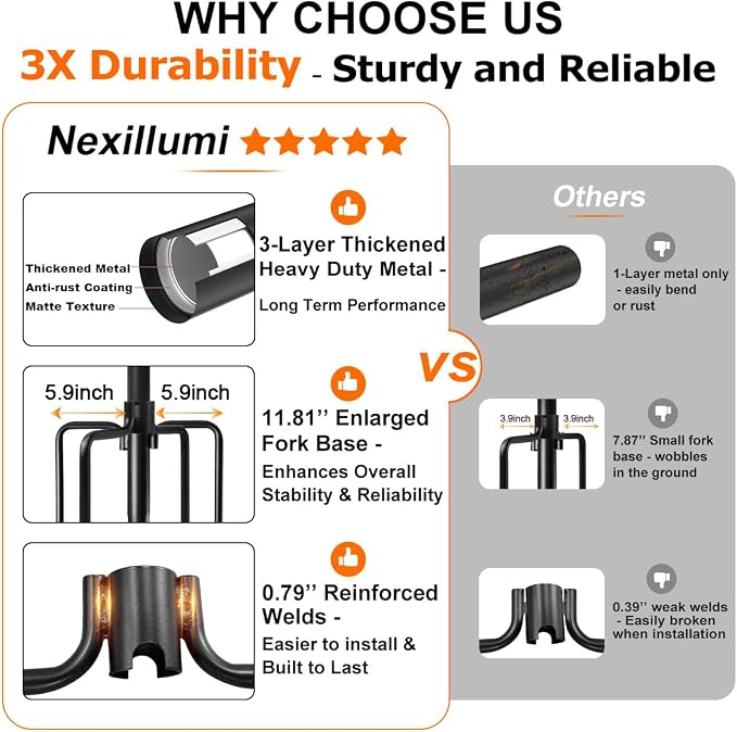 8 Pack String Light Poles for Outside, Upgraded Heavy-Duty Metal Poles for Outdoor String Lights with Fork, Adjustable Lighting Hanging Accessories for Patio Decor Pergola Backyard Garden Decorations