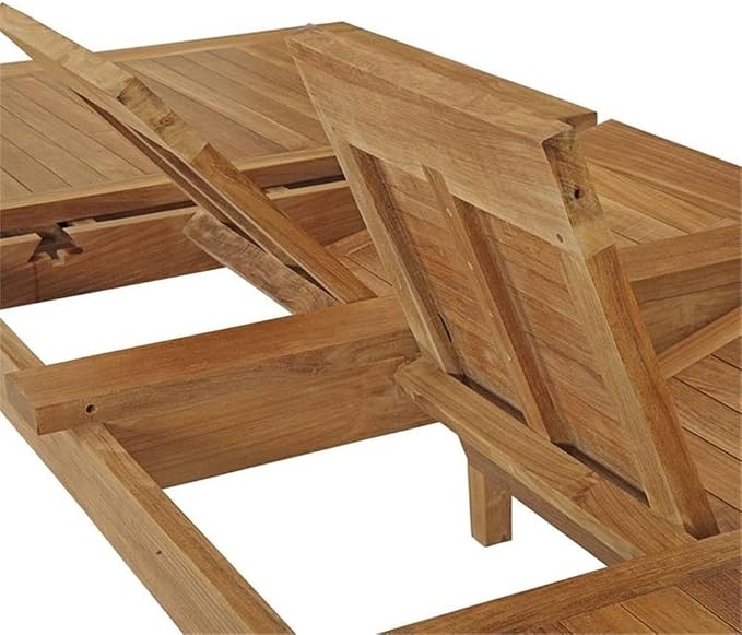 Pemberly Row Extendable Outdoor Patio Dining Table, Solid Teak Wood, Natural Finish, 70.5"-108.5" Adjustable Length, Rich Wood Grain, Tapered Legs, Durable Modern Design for Outdoor Patio Dining