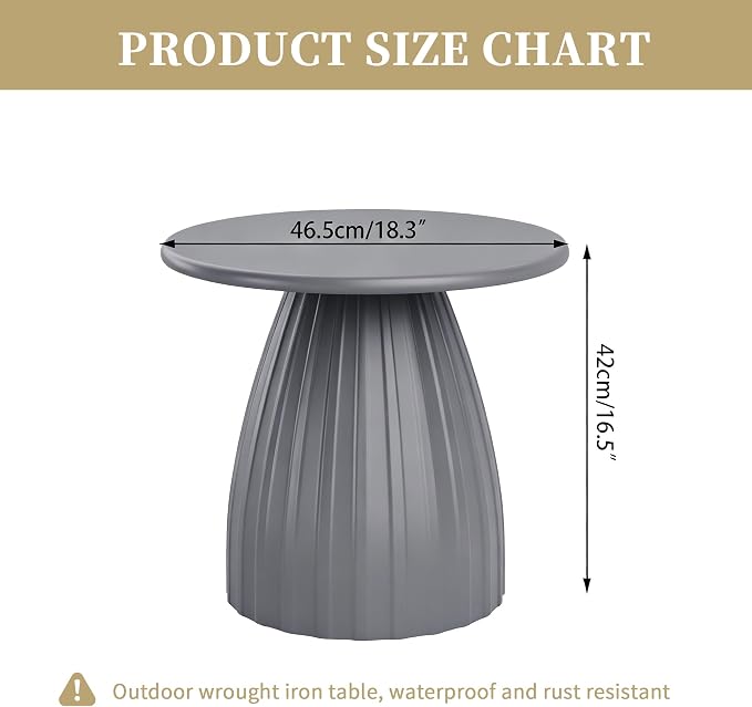Round Metal Outdoor Patio Side Table, Steel Outdoor Accent Table, Small Patio End Table, for Garden, Pool, Yard, Balcony, Living Room, Deck, Weather Resistant, No Assembly, Grey