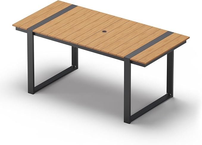 Outdoor Dining Table for 6, HDPS+ Aluminum Patio Dning Table with U-Shape Leg, Size: 67.4"*32.3"*29.6",Modern Rectangular Table for Lawn, Garden (Gray)