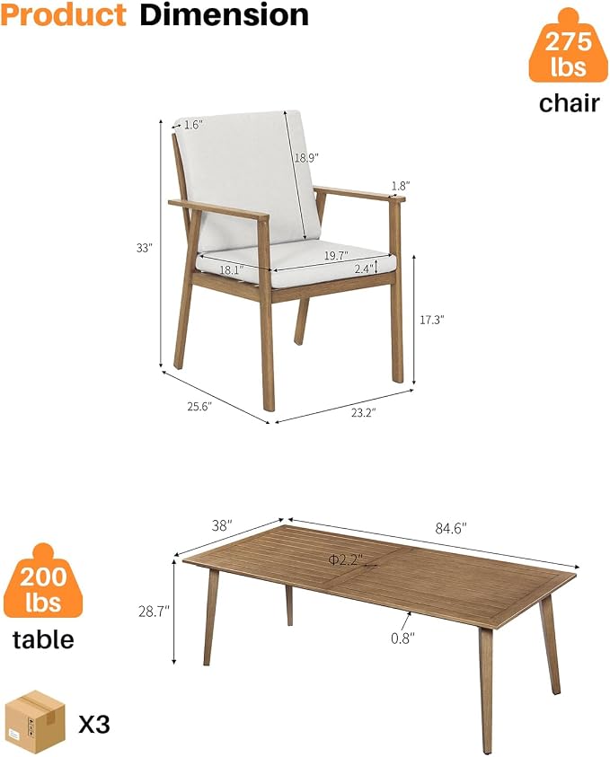 9 Pieces Never-Rust Aluminum Patio Dining Set, Outdoor Dining Set for 8, Outdoor Dining Table and Chairs Set with Cushions, Patio Furniture Set for Deck, Garden, Poolside, Teak