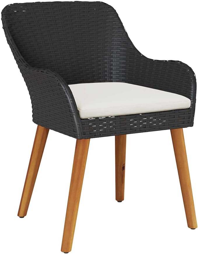 Garden Dining Set with Cushion 5 pcs Black Poly Rattan Outdoor Patio Furniture Table and 4 Chairs for Backyard Poolside Deck Porch Lawn Weather Resistant Easy Assembly