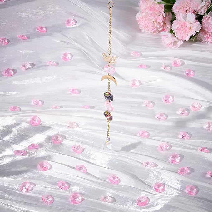 1 Box 120Pcs Glass Octagon Beads Bulk Prism Crystal Bead 14mm 2 Hole Pink Crystal Chandelier Replacement Links Sun Catcher Faceted Beads for DIY Lamp Hanging Pendant Jewelry Suncatcher Craft