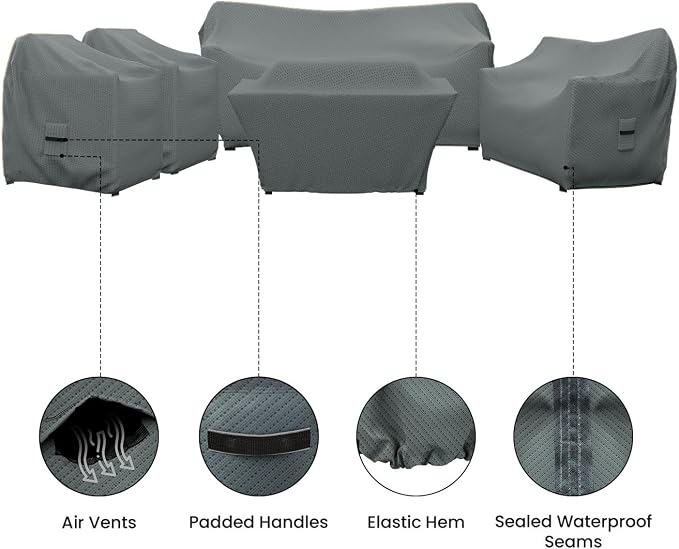 Covers & all Patio Furniture Cover Set, 5 Piece Outdoor Furniture Covers, Water-Repellent UV & Weather-Resistant Covers for Sofa, Loveseat, Chairs & Coffee Table with Elastic Tie-Down & Padded Handles