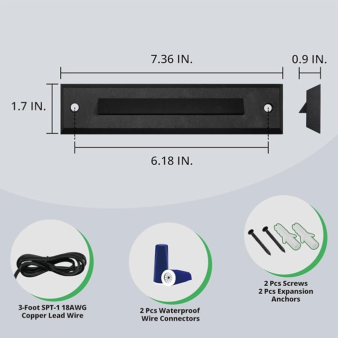 12 Pack Low Voltage 9-15V AC/DC LED Linear Step Lights, 2W Landscape Cutoff Stair Riser Light, Outdoor Waterproof Accent Lighting Fixtures, Die-cast Aluminum, Black Powder Coated Finish