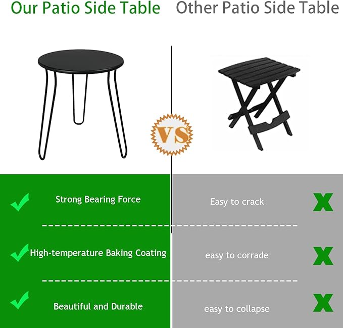 Small Patio Side Table, Weather Resistant Anti-Rust Outdoor Metal Patio Round End Table, Outdoor End Table for Garden, Porch, Balcony, Yard, (Gold)