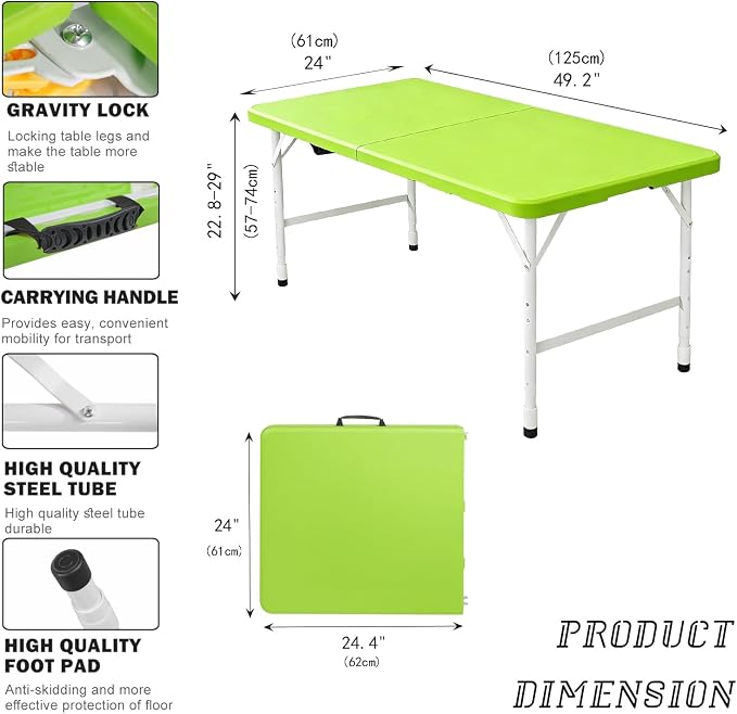 Portable Plastic Folding Table 4ft/6ft/8ft Heavy Duty White Black Picnic Dining Table Fold-in-Half for Camp Party Kitchen Indoor Outdoor