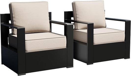 Outdoor Patio Furniture Aluminum Patio Chairs, All-Weather Metal Outdoor Chair with 6 Inch Thick Cushions, Deep Setting for Garden, Outside and Porch, Beige