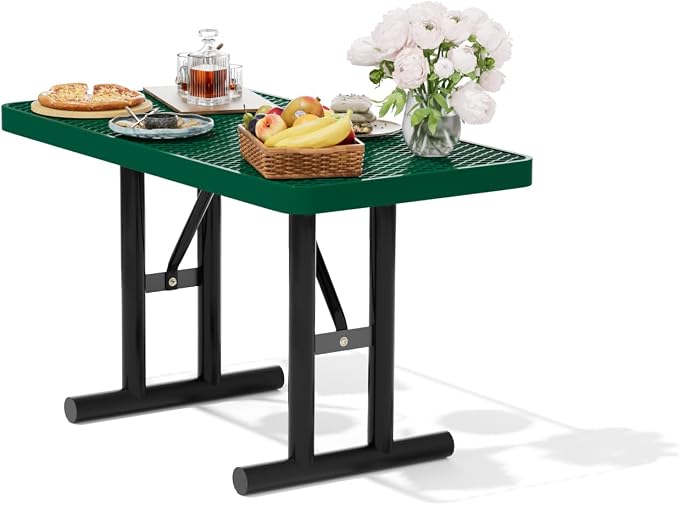 4FT Metal Picnic Tables for Outdoors, Commercial Rectangular Picnic Table for Outside, Park, Campfield, Patio, Garden, Yard, Thermoplastic Coating, Surface Mounted, Green