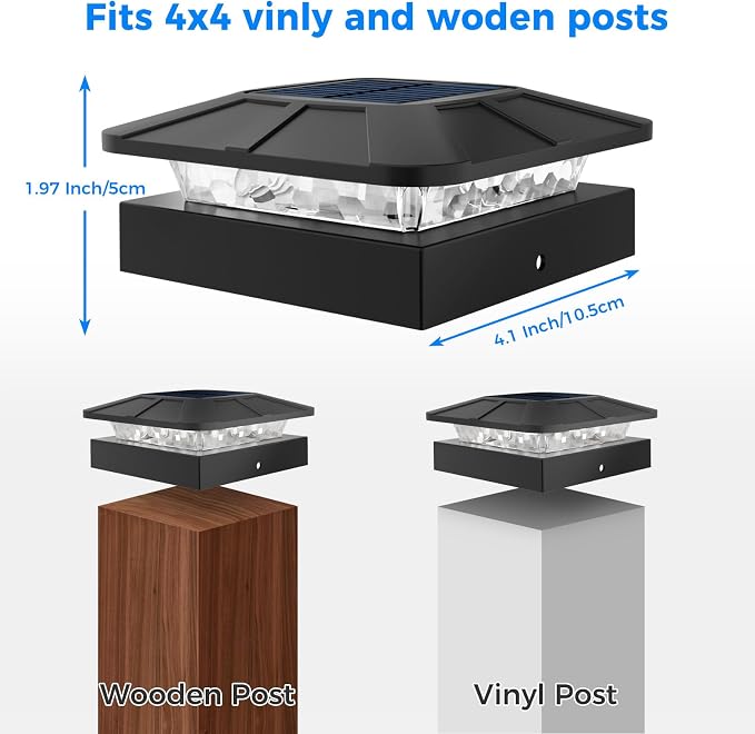 4x4 Solar Post Cap Lights Outdoor with 3 Modes, 16 Packs Fence Light Solar Powered Waterproof for Wood/Vinyl Posts for Deck Yard Garden Patio Outside