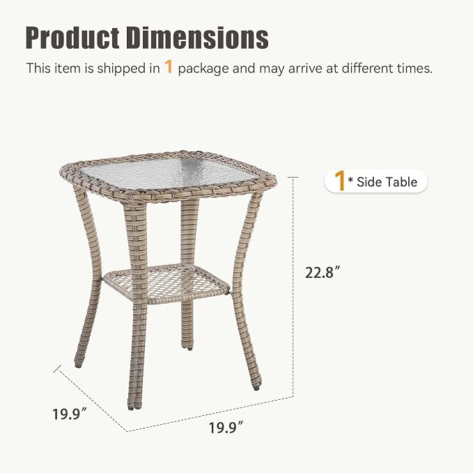 Patio Tables Wicker Side Table, Outdoor End Table with Storage Shelf, Patio Furniture Side Table for Sofa, Swivel Chairs, Garden, Balcony - Light Grey