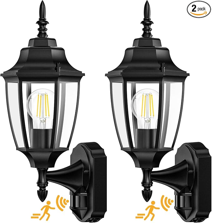 Lamomo Outdoor Wall Sconce, 2 Pack Dusk to Dawn Motion Sensor Light Fixtures, Exterior Aluminum Waterproof Porch Lights for Patio Front Door Garage | Dusk to Dawn, Anti-Rust, Waterproof Aluminum Frame, Tempered Glass & Classic Exterior Sconces for Hous...